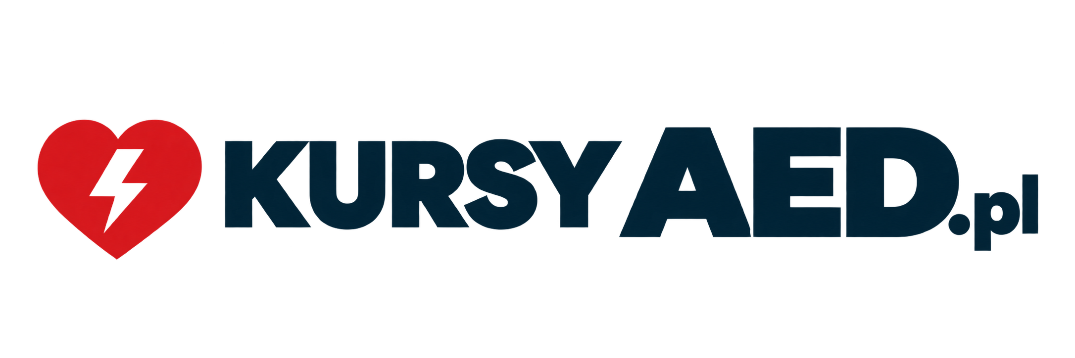KURSY AED.pl — czerwone serce z błyskawicą i granatowy napis